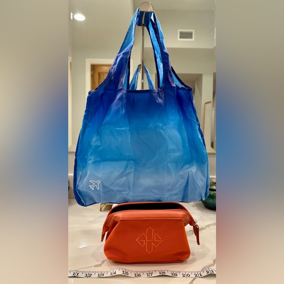 Ettinger for ANA - Orange Canvas/Leather Cosmetic/Travel Bag & Hideaway Tote EUC - Picture 12 of 16